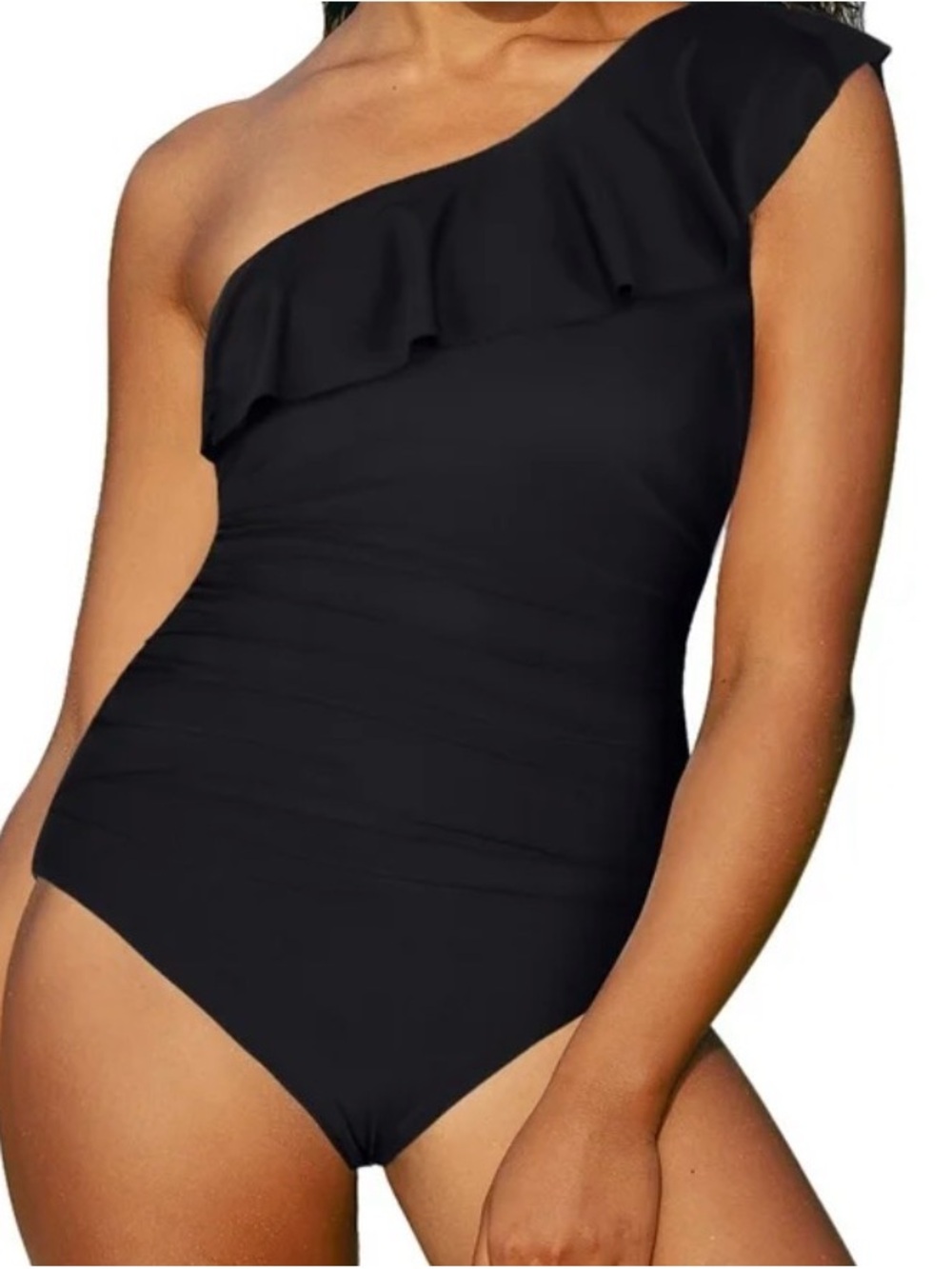 Hilor women one piece swimsuit/Asymmetric ruffles